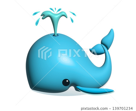 3D Cute cartoon whale icon spouting water in a playful and friendly illustration 3D Cute cartoon whale icon spouting water in a playful and friendly illustration 139701234