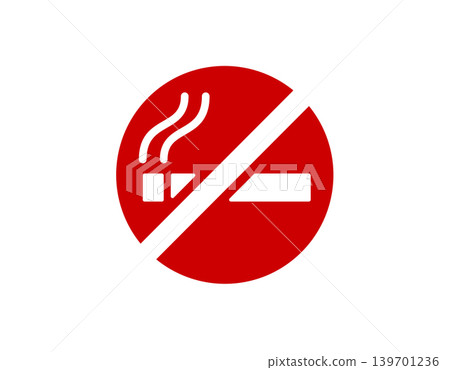Red prohibition sign indicating no smoking, with a white cigarette and smoke symbol Red prohibition sign indicating no smoking, with a white cigarette and smoke symbol 139701236