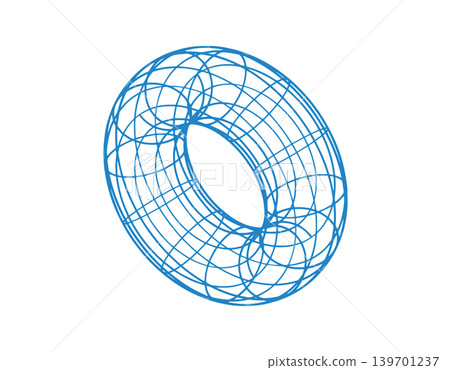 Abstract blue wireframe torus shape with intersecting circles and lines Abstract blue wireframe torus shape with intersecting circles and lines 139701237