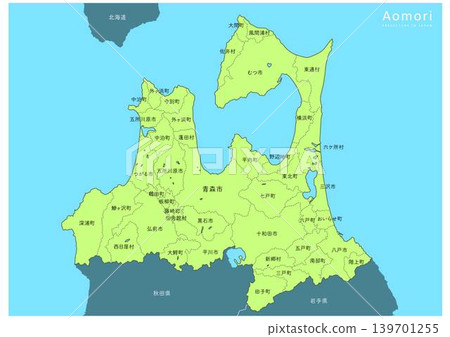 A detailed map series of Aomori Prefecture, including its coastline. (Includes divisions between neighboring prefectures and municipalities.) A detailed map series of Aomori Prefecture, including its coastline. (Includes divisions between neighboring prefectures and municipalities.) 139701255