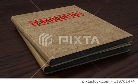 Confidential Document Folder On Office Desk 3d render. Confidential Document Folder On Office Desk 3d render. 139701474
