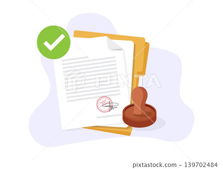 Approved Stamped Document with Folder and Checkmark Stock Illustration. Approved Stamped Document with Folder and Checkmark Stock Illustration. 139702484