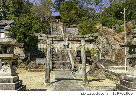 Around the main gate, Kuni Shrine, Torii gate, stone steps, Okayama City, Okayama Prefecture Around the main gate, Kuni Shrine, Torii gate, stone steps, Okayama City, Okayama Prefecture 139702900