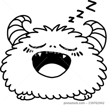 A black and white illustration of a cute, sleeping monster. A black and white illustration of a cute, sleeping monster. 139702942