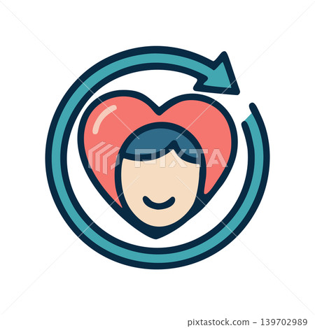 Flat Design Heart Human Head Symbol with Circular Arrow Renewal Cycle Graphic Flat Design Heart Human Head Symbol with Circular Arrow Renewal Cycle Graphic 139702989