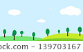 Illustration landscape. Green plant and white cloud and blue sky illustration vector. 139703167