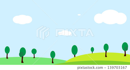 Illustration landscape. Green plant and white cloud and blue sky illustration vector. Illustration landscape. Green plant and white cloud and blue sky illustration vector. 139703167