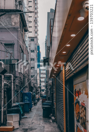 May 16 2026 Mong Kok narrow back alley with aging buildings May 16 2026 Mong Kok narrow back alley with aging buildings 139703221