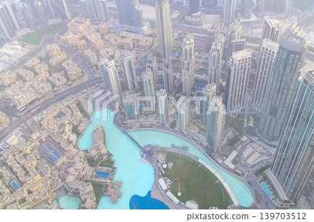 A stunning view of Dubai from the Burj Khalifa. 139703512