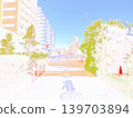 A road in Tokyo. An intersection. Illustrated style. Color halftone. 139703894
