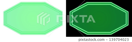 Glowing Green Neon Double Octagonal Frame with Transparent and Black Backgrounds - Decorative Material Glowing Green Neon Double Octagonal Frame with Transparent and Black Backgrounds - Decorative Material 139704023