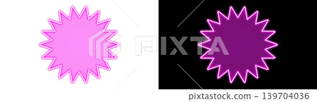 Glowing Magenta Neon Starburst Badge - Transparent and Black Backgrounds - Decorative Material Glowing Magenta Neon Starburst Badge - Transparent and Black Backgrounds - Decorative Material 139704036