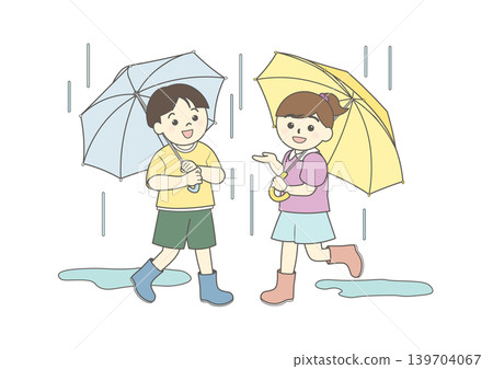 雨天裡孩子撐傘 雨天裡孩子撐傘 139704067