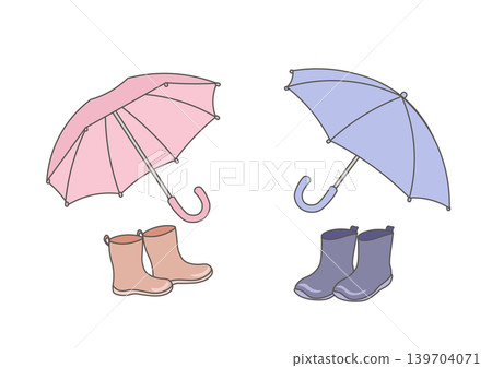 可愛的雨傘和雨靴插圖 139704071