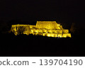 Yonago Castle is illuminated, shining golden in the night view. 139704190