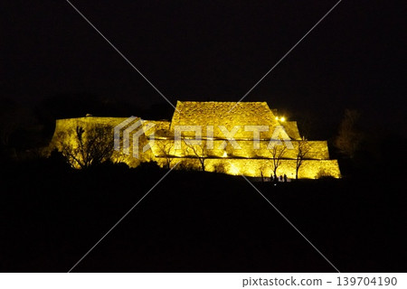 Yonago Castle is illuminated, shining golden in the night view. Yonago Castle is illuminated, shining golden in the night view. 139704190