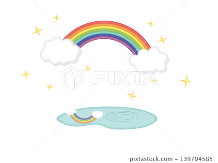 An illustration of a rainbow and puddles after the rain. An illustration of a rainbow and puddles after the rain. 139704585
