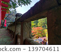Autumn foliage scenery framed in a picture frame composition at a temple in autumn, and souvenir shop 139704611