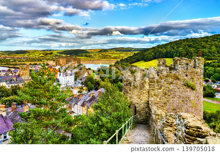Conwy town walls, UNESCO world heritage in Wales, UK Conwy town walls, UNESCO world heritage in Wales, UK 139705018