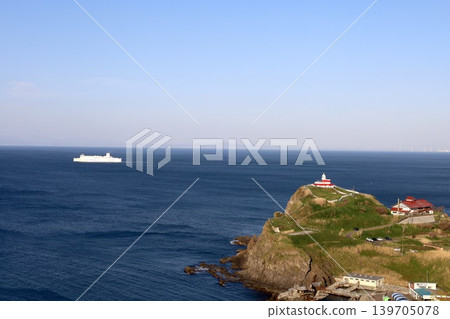 A view of the Sea of Japan from the Shukutsu Panorama Observatory in Otaru City, Hokkaido, in early May, with a spring ferry sailing offshore. A view of the Sea of Japan from the Shukutsu Panorama Observatory in Otaru City, Hokkaido, in early May, with a spring ferry sailing offshore. 139705078