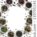 Large assortment of tea on a white background. The view from the top 139705145