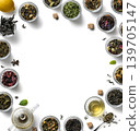 Large assortment of tea on a white background. The view from the top 139705147