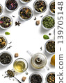 Large assortment of tea on a white background. The view from the top 139705148