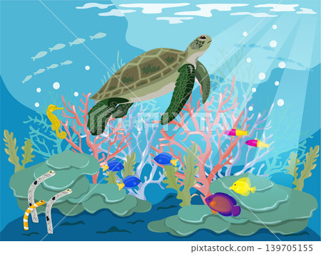 Sea turtle at sea bottom Sea turtle at sea bottom 139705155