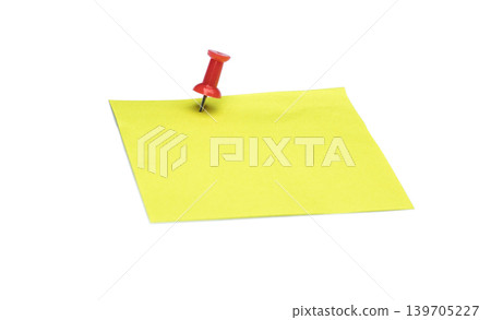Yellow note and Red pushpin isolated on white background with copy space Yellow note and Red pushpin isolated on white background with copy space 139705227