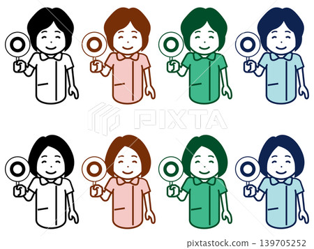 [Hair style/color variations] Icon of a female nurse raising the correct answer card 139705252