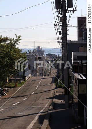 In early May in Otaru, Hokkaido, at Funamizaka, a slope that has been the setting for movies and dramas, you can see ships from this slope, a filming location for movies. In early May in Otaru, Hokkaido, at Funamizaka, a slope that has been the setting for movies and dramas, you can see ships from this slope, a filming location for movies. 139705324