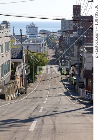 In early May in Otaru, Hokkaido, at Funamizaka, a slope that has been the setting for movies and dramas, you can see ships from this slope, a filming location for movies. In early May in Otaru, Hokkaido, at Funamizaka, a slope that has been the setting for movies and dramas, you can see ships from this slope, a filming location for movies. 139705336