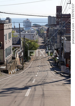 In early May in Otaru, Hokkaido, at Funamizaka, a slope that has been the setting for movies and dramas, you can see ships from this slope, a filming location for movies. In early May in Otaru, Hokkaido, at Funamizaka, a slope that has been the setting for movies and dramas, you can see ships from this slope, a filming location for movies. 139705337