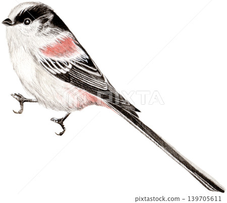 Hand-painted watercolor of a long-tailed tit 139705611