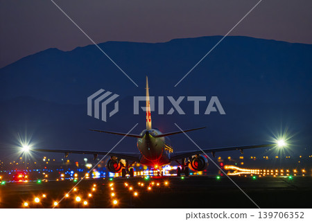 Sendai Airport at night, plane taking off, Natori City, Miyagi Prefecture Sendai Airport at night, plane taking off, Natori City, Miyagi Prefecture 139706352