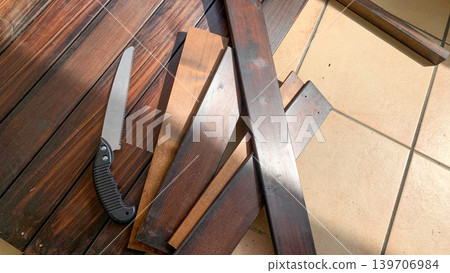 Wood and saw for DIY projects 139706984