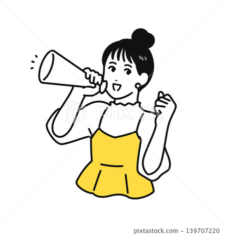 Support, megaphone, cheering, updo, young woman 139707220