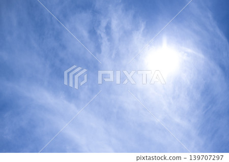 Background image of a slightly cloudy summer sky with a bright sun in Yokohama. Background image of a slightly cloudy summer sky with a bright sun in Yokohama. 139707297