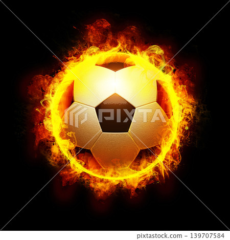 Soccer ball with fire on black background Soccer ball with fire on black background 139707584