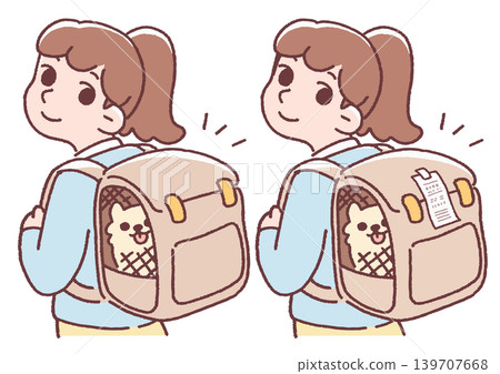 A woman carrying a pet backpack with a gentle touch (ticket difference) A woman carrying a pet backpack with a gentle touch (ticket difference) 139707668
