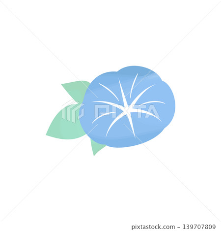 水彩風格的牽牛花和葉子插圖。日式夏季風格素材。藍色。 水彩風格的牽牛花和葉子插圖。日式夏季風格素材。藍色。 139707809