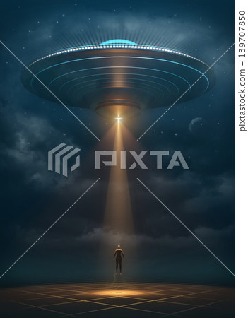 UFO Abduction of a Human,  3d rendering 139707850