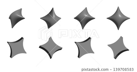 A set of 3D-style, three-dimensional, glittery mark variations: 4-pointed star, a pop and cute design part. A set of 3D-style, three-dimensional, glittery mark variations: 4-pointed star, a pop and cute design part. 139708583