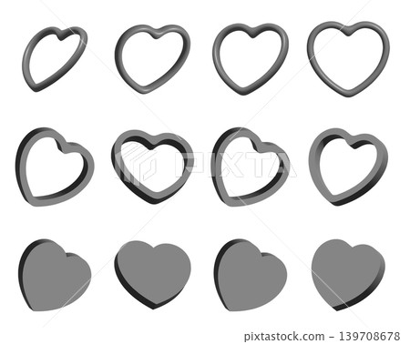 A set of variations of 3D-style, three-dimensional heart shapes - pop and cute design parts. A set of variations of 3D-style, three-dimensional heart shapes - pop and cute design parts. 139708678