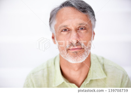 Portrait, senior man and serious in mockup with employee, career pride and positive in studio. Mature person, face and entrepreneur in relax in start up company and professional by white background Portrait, senior man and serious in mockup with employee, career pride and positive in studio. Mature person, face and entrepreneur in relax in start up company and professional by white background 139708739