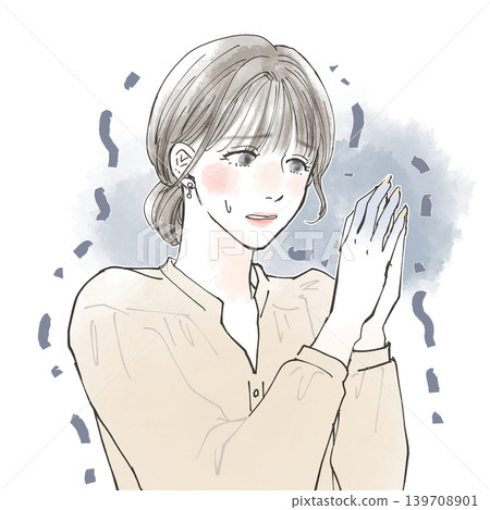 一幅描繪血液循環不良、感到寒冷的女性的插圖。 139708901