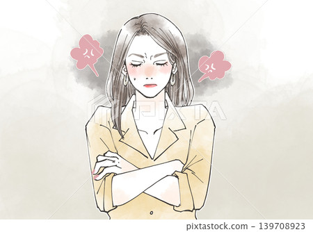 一幅描繪女性在更年期出現易怒和情緒不穩定的插圖。 一幅描繪女性在更年期出現易怒和情緒不穩定的插圖。 139708923