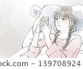 An illustration of a woman suffering from insomnia and unable to sleep at night. 139708924