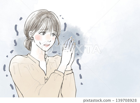一幅描繪血液循環不良、感到寒冷的女性的插圖。 139708928