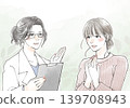 Medical illustration of a woman feeling relieved after consulting with a doctor. 139708943